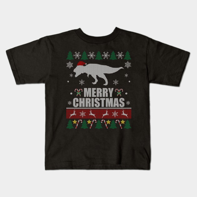 Tyrannosaurus Rex Santa Hat Kids T-Shirt by Sleazoid